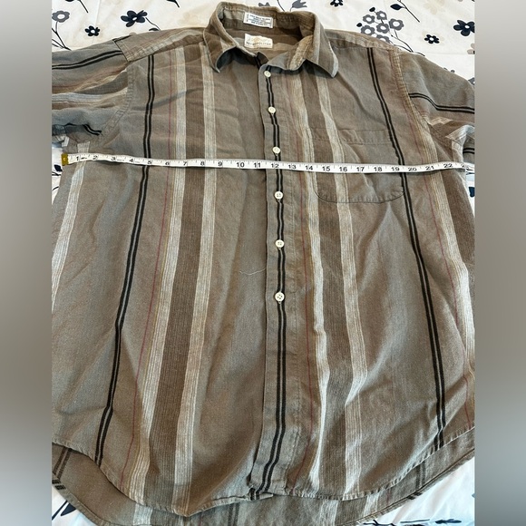 Lord & Taylor Men’s Vertical Striped Khaki Business Shirt. Pocket. - Picture 3 of 12